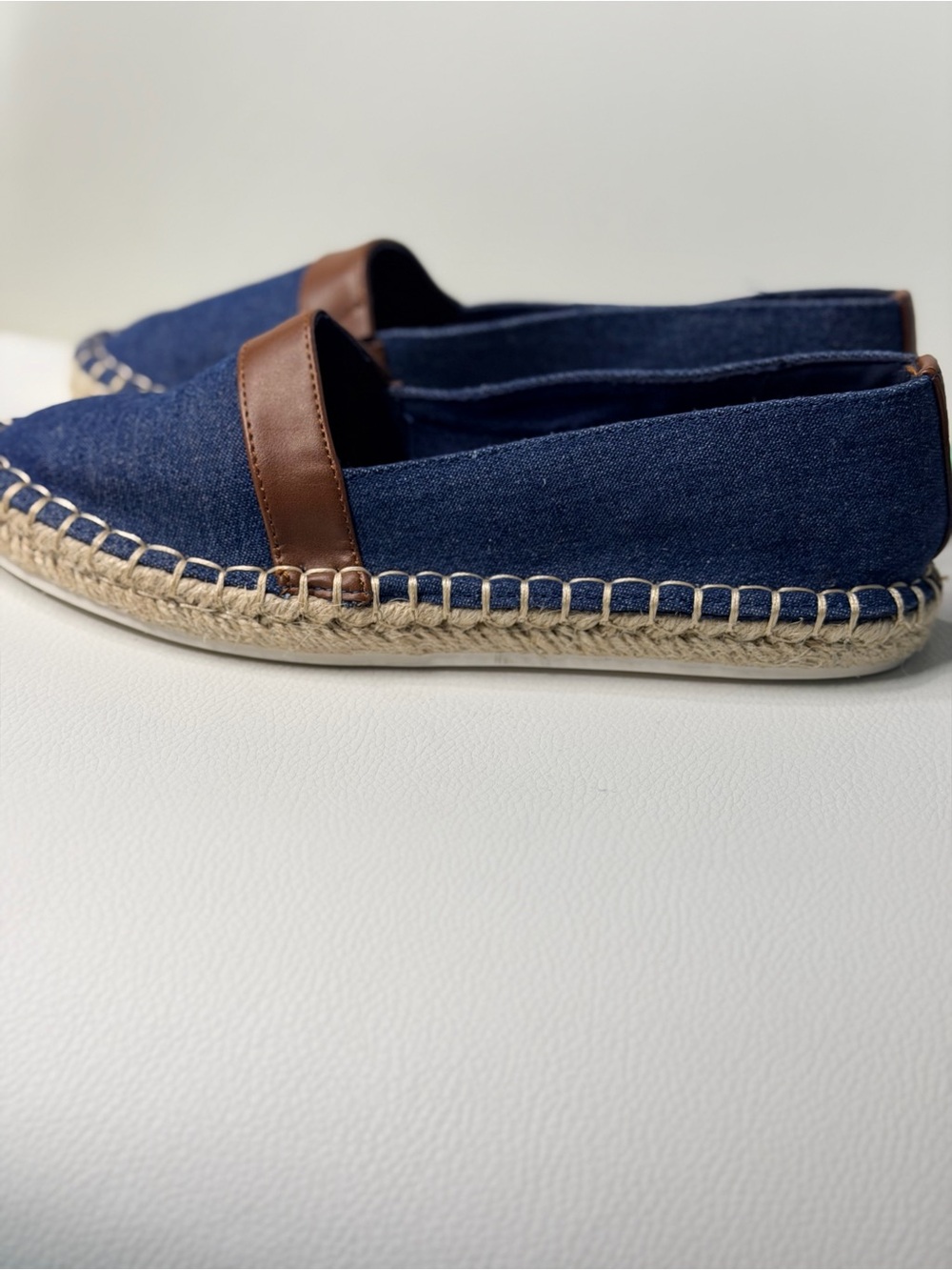 S. John’s Bay Navy Denim Espadrille Loafers with Brown Strap Size 6